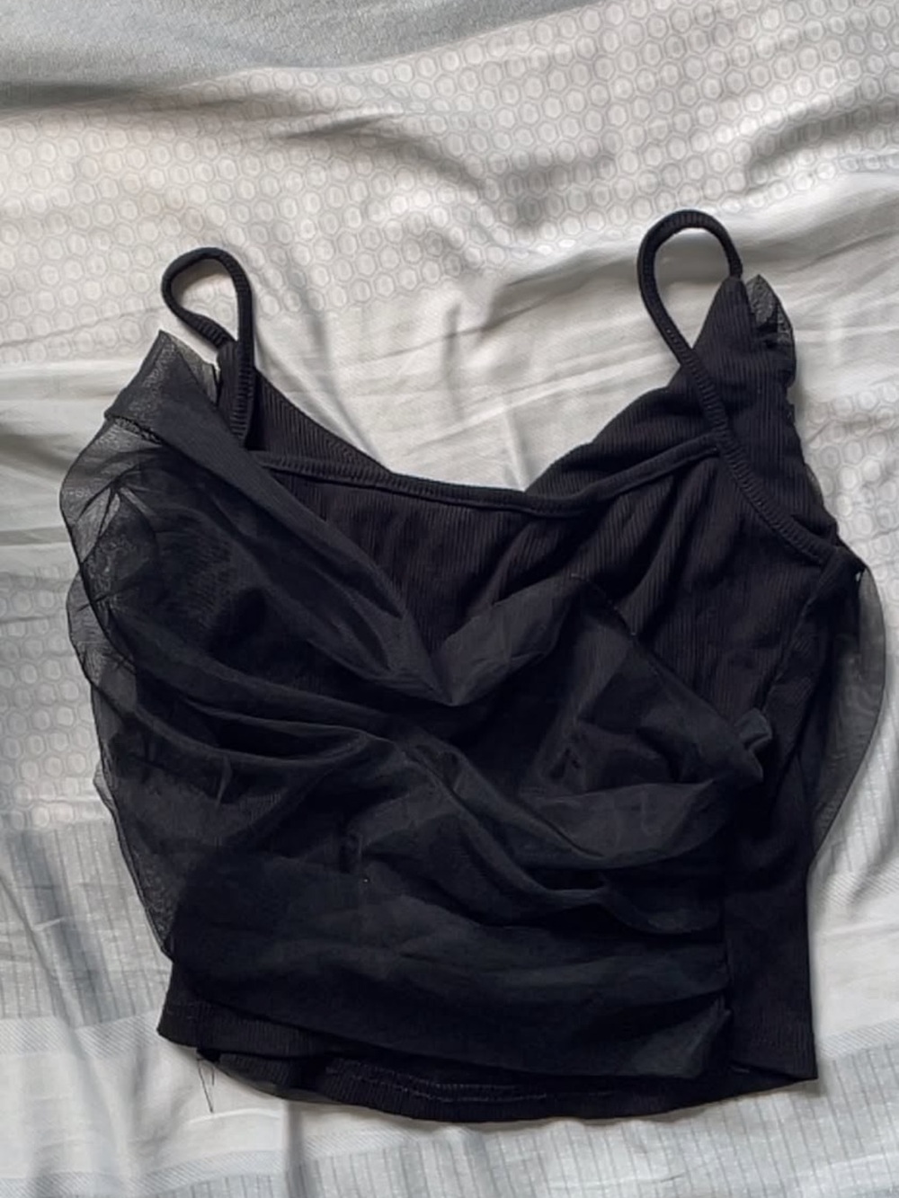 Black Sheer Overlay Ribbed Cami Tank